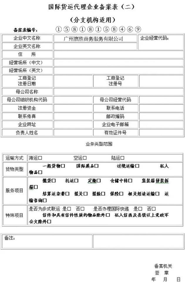 廣州旗勝商務(wù)服務(wù)國際貨運代理企業(yè)備案15818158469